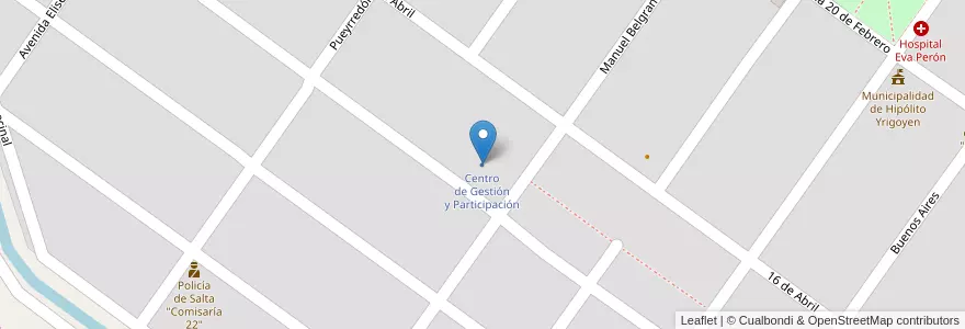 Mapa de ubicacion de Centro de Gestión y Participación en 아르헨티나, Salta, Orán, Municipio De Hipólito Yrigoyen, Hipólito Yrigoyen.