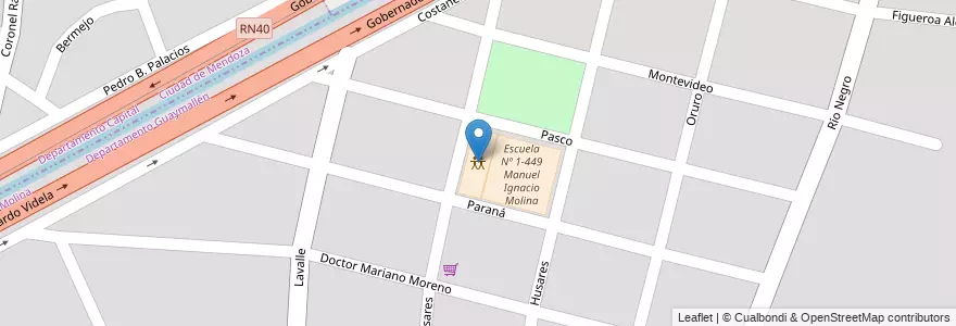 Mapa de ubicacion de Centro de Jubilados en Argentinien, Chile, Mendoza, Departamento Guaymallén, Distrito Pedro Molina.