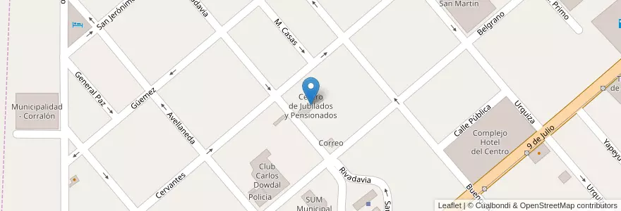 Mapa de ubicacion de Centro de Jubilados y Pensionados en آرژانتین, Córdoba, Departamento Río Segundo, Pedanía Calchín, Municipio De Pozo Del Molle, Pozo Del Molle.