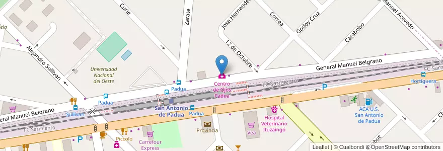 Mapa de ubicacion de Centro de Ojos Padua en Argentinien, Provinz Buenos Aires, Partido De Merlo, San Antonio De Padua.