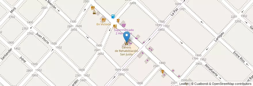 Mapa de ubicacion de Centro de Rehabilitación San Justo en Argentina, Buenos Aires, Partido De La Matanza, Villa Luzuriaga.