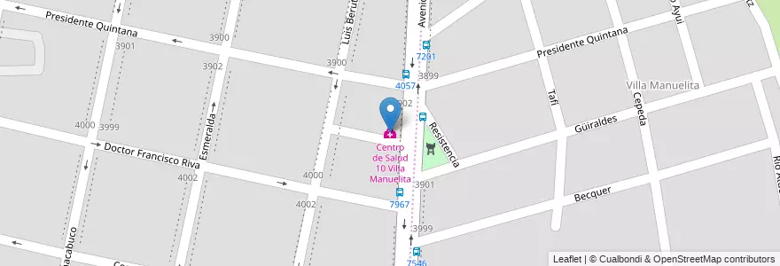 Mapa de ubicacion de Centro de Salud 10 Villa Manuelita en Argentina, Santa Fe, Departamento Rosario, Municipio De Rosario, Rosario.