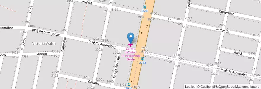 Mapa de ubicacion de Centro de Salud 14 Avellaneda Oeste en 아르헨티나, Santa Fe, Departamento Rosario, Municipio De Rosario, 로사리오.
