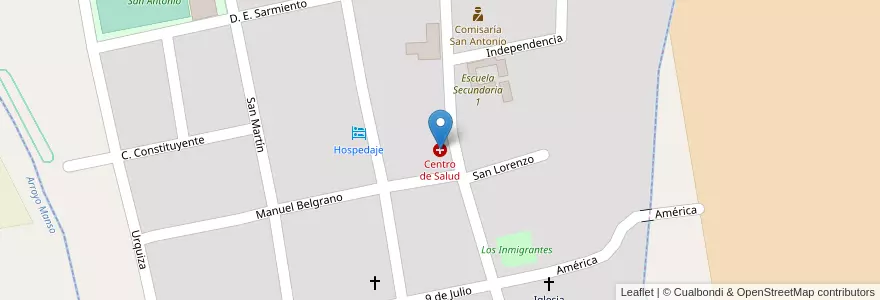 Mapa de ubicacion de Centro de Salud en アルゼンチン, エントレ・リオス州, Departamento Gualeguaychú, Distrito Pehuajó Al Norte, Aldea San Antonio, Aldea San Antonio.