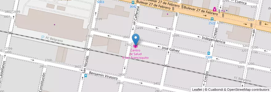 Mapa de ubicacion de Centro de Salud 9 San Francisquito en Аргентина, Санта-Фе, Departamento Rosario, Municipio De Rosario, Росарио.