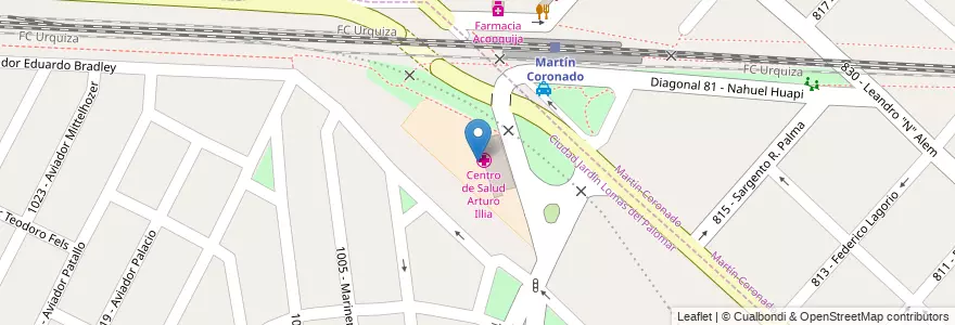 Mapa de ubicacion de Centro de Salud Arturo Illia en الأرجنتين, بوينس آيرس, Partido De Tres De Febrero, Ciudad Jardín Lomas Del Palomar, Martín Coronado.