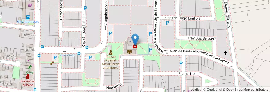 Mapa de ubicacion de Centro de Salud Bario Aramburu en Argentine, San Juan, Chili, Rivadavia.