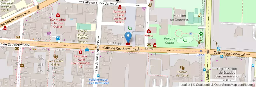 Mapa de ubicacion de Centro de Salud Cea Bermúdez en Espanha, Comunidade De Madrid, Comunidade De Madrid, Área Metropolitana De Madrid Y Corredor Del Henares, Madrid.