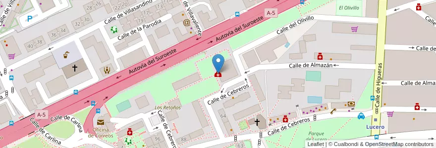 Mapa de ubicacion de Centro de Salud Cebreros en Sepanyol, Comunidad De Madrid, Comunidad De Madrid, Área Metropolitana De Madrid Y Corredor Del Henares, Madrid.