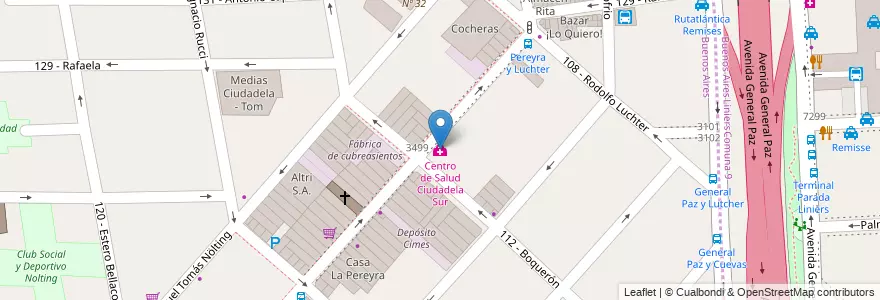 Mapa de ubicacion de Centro de Salud Ciudadela Sur en アルゼンチン, ブエノスアイレス州, Partido De Tres De Febrero, Ciudadela.