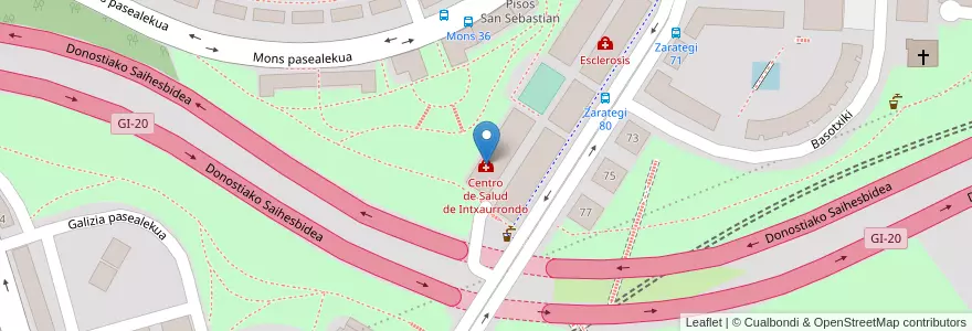 Mapa de ubicacion de Centro de Salud de Intxaurrondo en 西班牙, 巴斯克, Gipuzkoa, Donostialdea, Donostia/San Sebastián.