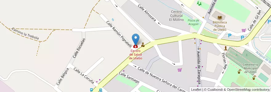 Mapa de ubicacion de Centro de Salud de Utebo en Espanha, Aragão, Saragoça, Zaragoza, Utebo.