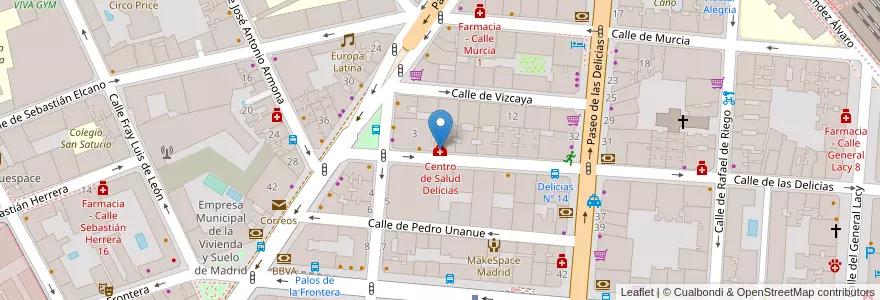 Mapa de ubicacion de Centro de Salud Delicias en Испания, Мадрид, Мадрид, Área Metropolitana De Madrid Y Corredor Del Henares, Мадрид.