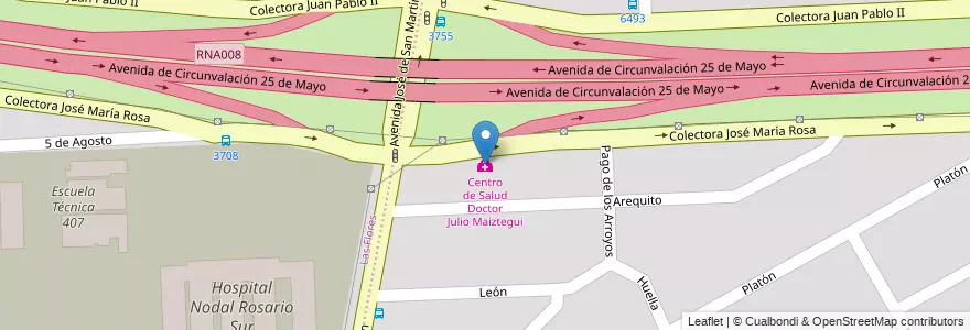 Mapa de ubicacion de Centro de Salud Doctor Julio Maiztegui en Аргентина, Санта-Фе, Departamento Rosario, Municipio De Rosario, Municipio De Villa Gobernador Gálvez.