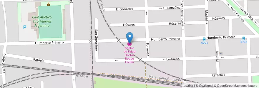 Mapa de ubicacion de Centro de Salud Doctor Roque Coulin en 아르헨티나, Santa Fe, Departamento Rosario, Municipio De Rosario, 로사리오.