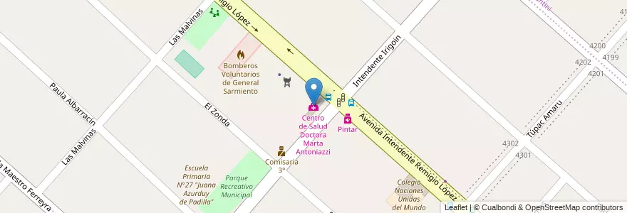 Mapa de ubicacion de Centro de Salud Doctora Marta Antoniazzi en 阿根廷, 布宜诺斯艾利斯省, Partido De San Miguel, Santa María.