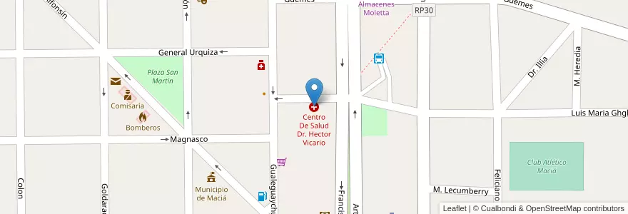 Mapa de ubicacion de Centro De Salud Dr. Hector Vicario en Аргентина, Междуречье, Departamento Tala, Distrito Raíces Al Sur, Maciá.