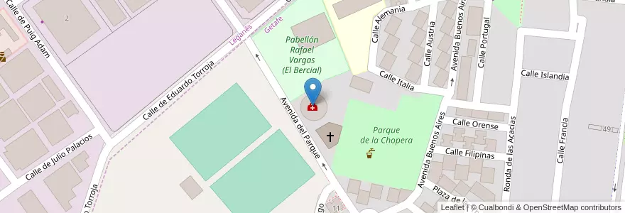 Mapa de ubicacion de Centro de Salud El Bercial en Spanje, Comunidad De Madrid, Comunidad De Madrid, Área Metropolitana De Madrid Y Corredor Del Henares, Leganés.
