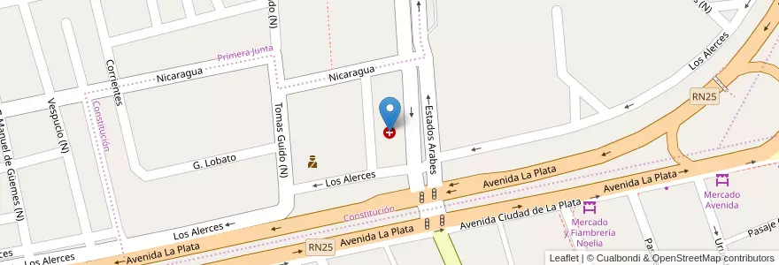 Mapa de ubicacion de Centro de Salud "Jorge Morado" en 아르헨티나, Chubut, Trelew, Departamento Rawson.