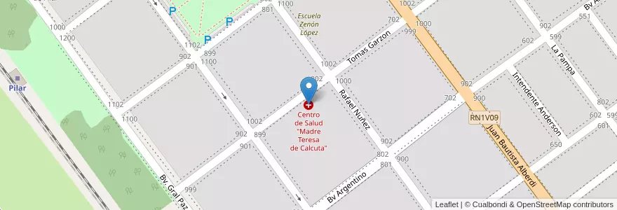 Mapa de ubicacion de Centro de Salud "Madre Teresa de Calcuta" en Argentinien, Provinz Córdoba, Departamento Río Segundo, Pedanía Pilar, Municipio De Pilar, Pilar.
