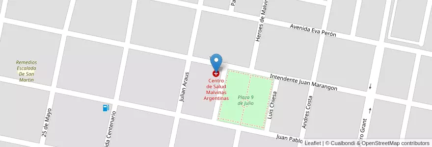 Mapa de ubicacion de Centro de Salud Malvinas Argentinas en Argentina, Córdoba, Departamento Unión, Pedanía Litín, Municipio De Noetinger, Noetinger.