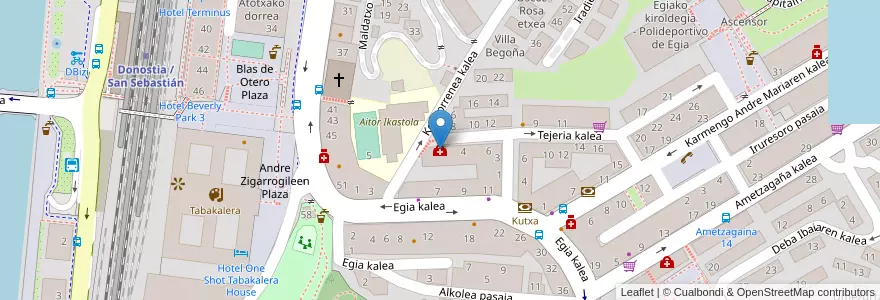 Mapa de ubicacion de Centro de Salud Mental de Egia en 西班牙, 巴斯克, Gipuzkoa, Donostialdea, Donostia/San Sebastián.