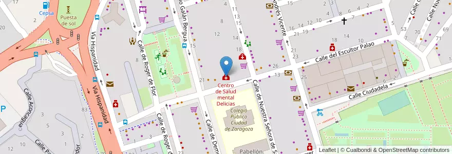 Mapa de ubicacion de Centro de Salud mental Delicias en スペイン, アラゴン州, サラゴサ, Zaragoza, サラゴサ.