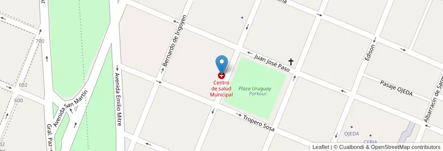 Mapa de ubicacion de Centro de salud Municipal en Arjantin, Şili, Mendoza, San Rafael, Distrito Ciudad De San Rafael, Departamento San Rafael.