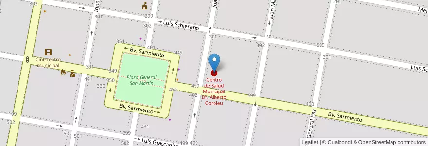 Mapa de ubicacion de Centro de Salud Municipal Dr. Alberto Coroleu en 아르헨티나, Córdoba, Departamento General San Martín, Pedanía Chazón, Municipio De Etruria, Etruria.