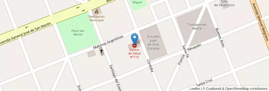 Mapa de ubicacion de Centro de Salud N°115 en Arjantin, Şili, Mendoza, Departamento San Rafael, Distrito Real Del Padre.