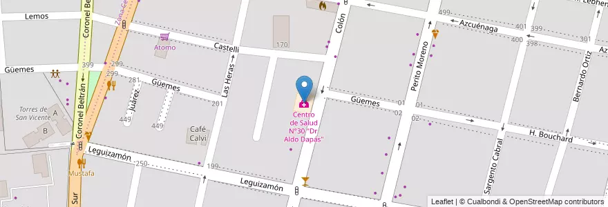 Mapa de ubicacion de Centro de Salud N°30 "Dr. Aldo Dapás" en アルゼンチン, チリ, メンドーサ州, Godoy Cruz, Departamento Godoy Cruz, Distrito Ciudad De Godoy Cruz.