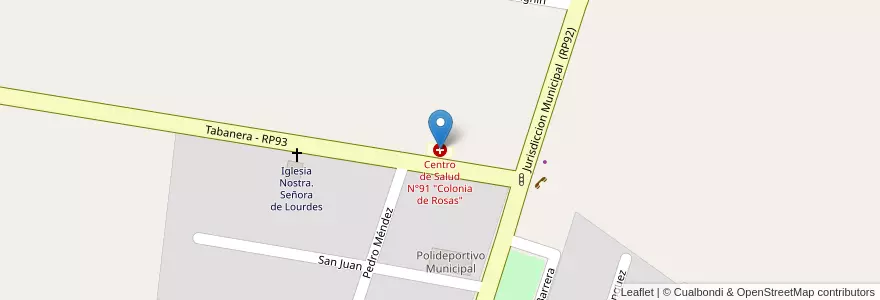 Mapa de ubicacion de Centro de Salud N°91 "Colonia de Rosas" en アルゼンチン, チリ, メンドーサ州, Departamento Tunuyán, Distrito Colonia Las Rosas.