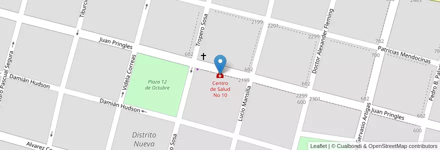Mapa de ubicacion de Centro de Salud No 10 en Argentinië, Chili, Mendoza, Departamento Guaymallén, Distrito Nueva Ciudad.
