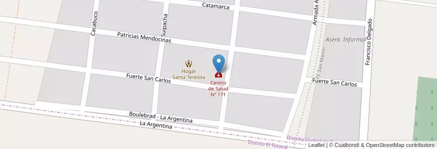 Mapa de ubicacion de Centro de Salud Nº 171 en アルゼンチン, チリ, メンドーサ州, Departamento Tunuyán, Distrito Ciudad De Tunuyán.