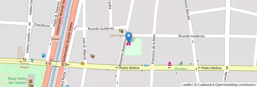 Mapa de ubicacion de Centro de Salud Nº 222 en Arjantin, Mendoza, Şili, Departamento Guaymallén, Departamento Capital, Ciudad De Mendoza, Distrito Pedro Molina.