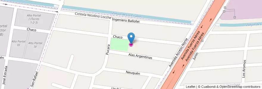 Mapa de ubicacion de Centro de Salud Nº 25 "Monteavaro" en Argentina, Chile, Mendoza, Departamento Las Heras, Distrito El Plumerillo.