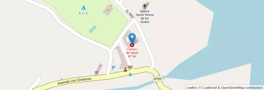 Mapa de ubicacion de Centro de Salud Nº 34 en آرژانتین, شیلی, Mendoza, Departamento Luján De Cuyo, Distrito Potrerillos.