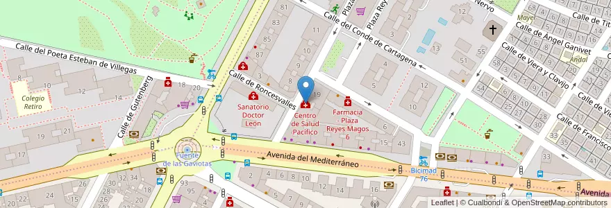 Mapa de ubicacion de Centro de Salud Pacífico en スペイン, マドリード州, Comunidad De Madrid, Área Metropolitana De Madrid Y Corredor Del Henares, Madrid.