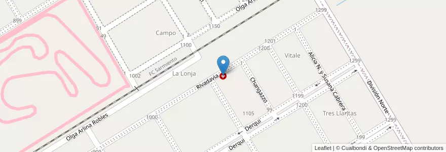 Mapa de ubicacion de Centro de Salud "Ramón Carrillo" en Аргентина, Буэнос-Айрес, Partido De Trenque Lauquen, Cuartel Chacras De Trenque Lauquen, Trenque Lauquen.
