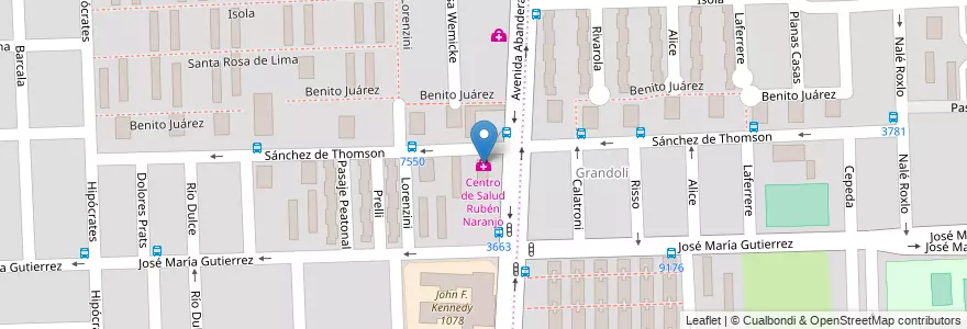 Mapa de ubicacion de Centro de Salud Rubén Naranjo en Arjantin, Santa Fe, Departamento Rosario, Municipio De Rosario, Rosario.