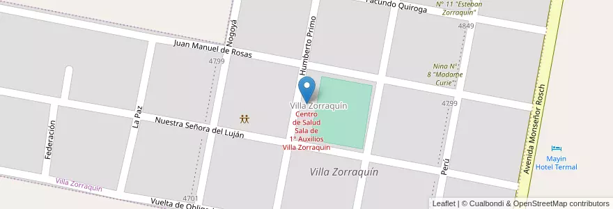 Mapa de ubicacion de Centro de Salud Sala de 1° Auxilios Villa Zorraquin en آرژانتین, استان انتره ریوس, Departamento Concordia, Distrito Suburbios, Concordia.
