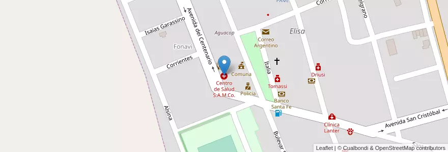 Mapa de ubicacion de Centro de Salud S.A.M.Co. en Argentina, Santa Fe, Departamento Las Colonias, Municipio De Elisa, Elisa.
