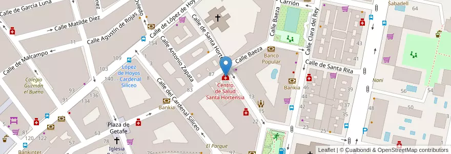 Mapa de ubicacion de Centro de Salud Santa Hortensia en スペイン, マドリード州, Comunidad De Madrid, Área Metropolitana De Madrid Y Corredor Del Henares, Madrid.