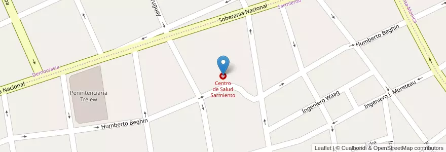 Mapa de ubicacion de Centro de Salud Sarmiento en 아르헨티나, Chubut, Trelew, Departamento Rawson.