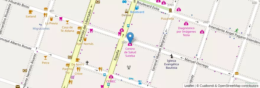 Mapa de ubicacion de Centro de Salud Suteba en アルゼンチン, ブエノスアイレス州, Partido De Moreno, Moreno.