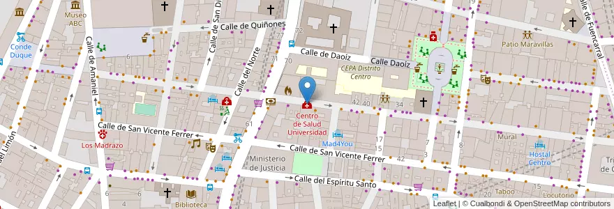 Mapa de ubicacion de Centro de Salud Universidad en İspanya, Comunidad De Madrid, Comunidad De Madrid, Área Metropolitana De Madrid Y Corredor Del Henares, Madrid.