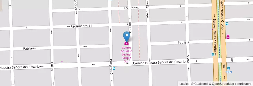 Mapa de ubicacion de Centro de Salud Vecinal Parque Sur en آرژانتین, سانتافه, Departamento Rosario, Municipio De Rosario, تسبیح.
