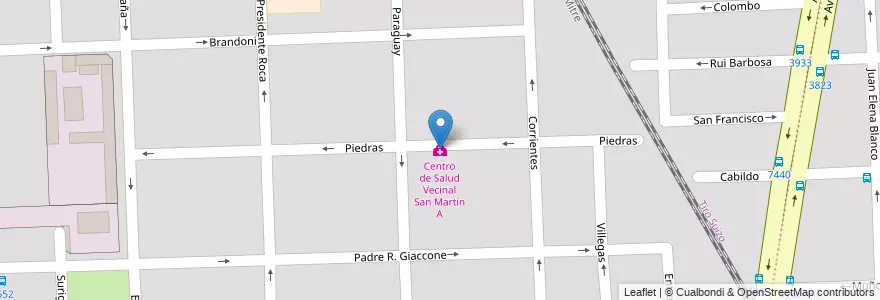 Mapa de ubicacion de Centro de Salud Vecinal San Martín A en アルゼンチン, サンタフェ州, Departamento Rosario, Municipio De Rosario, ロサリオ.