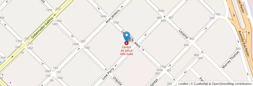 Mapa de ubicacion de Centro de Salud Villa Italia en 阿根廷, Chubut, Trelew, Departamento Rawson.