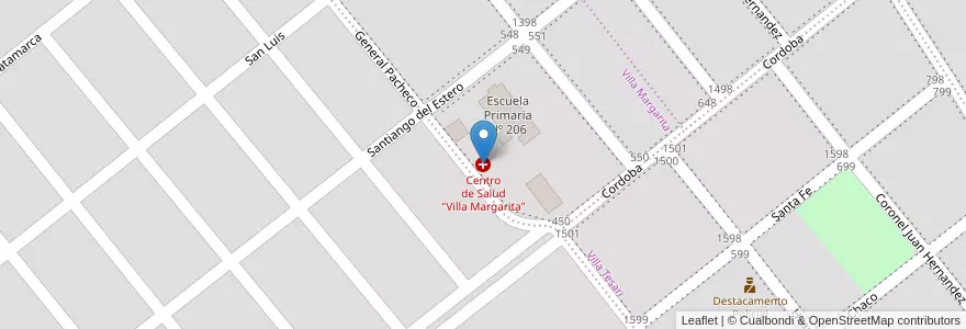 Mapa de ubicacion de Centro de Salud "Villa Margarita" en 阿根廷, 智利, 内格罗河省, Municipio De Cinco Saltos, Departamento General Roca.